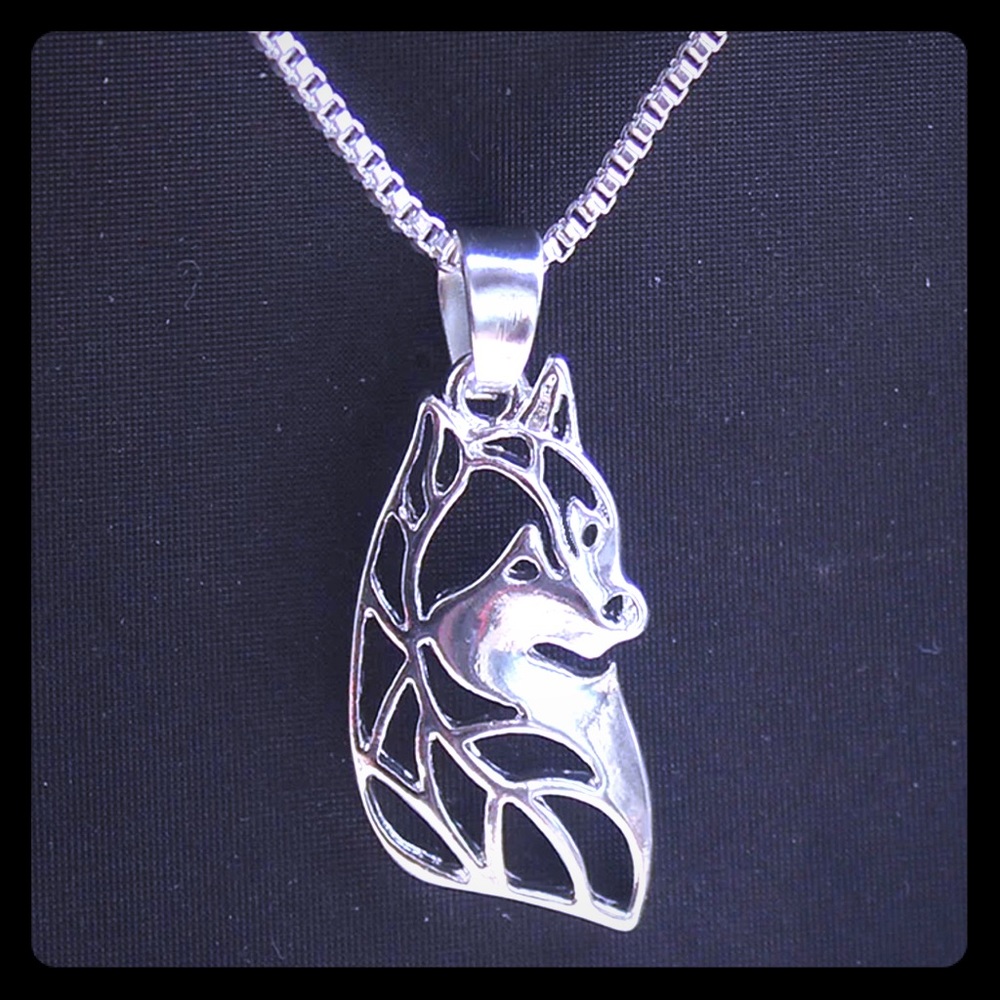 Siberian Husky Silver Necklace 18”